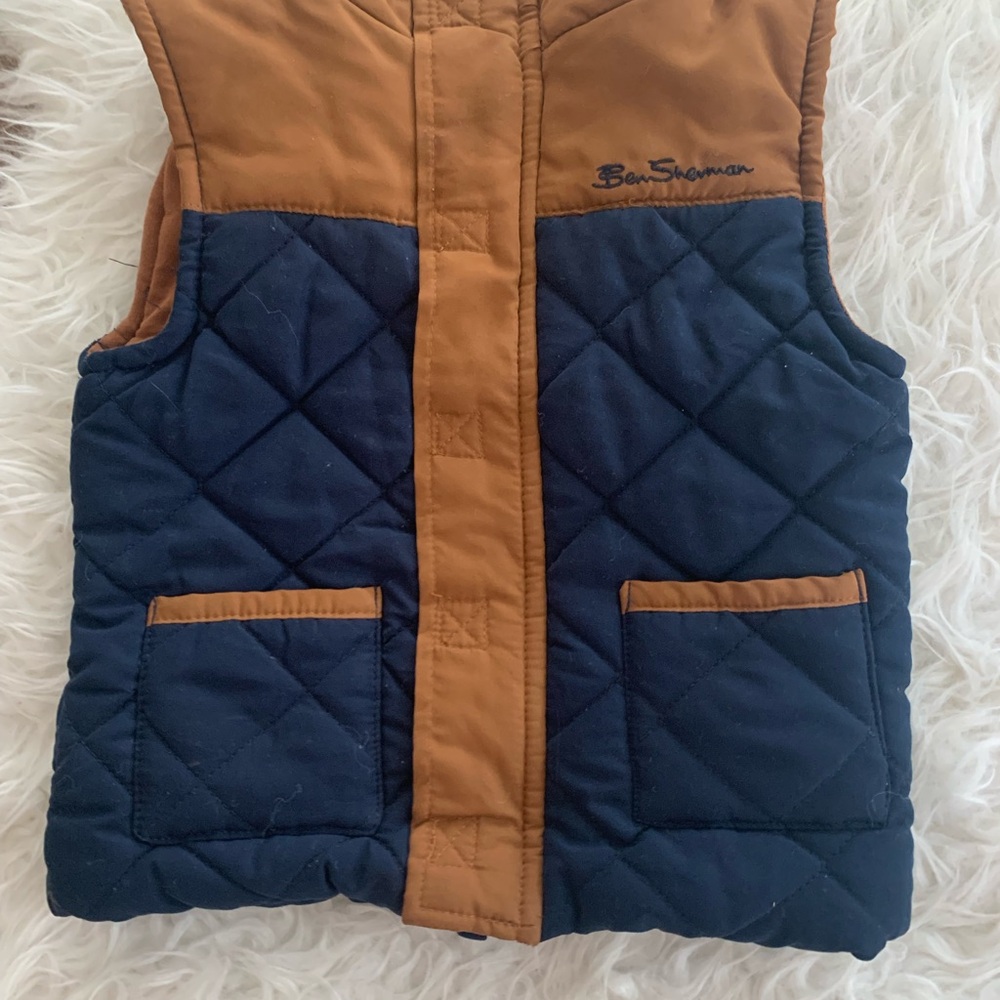 Ben Sherman Kids Quilted Vest - Navy and Tan